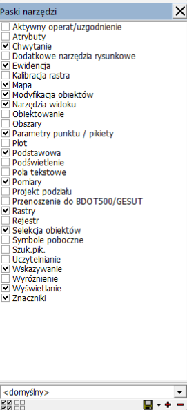 Widok okna z paskami narzędzi