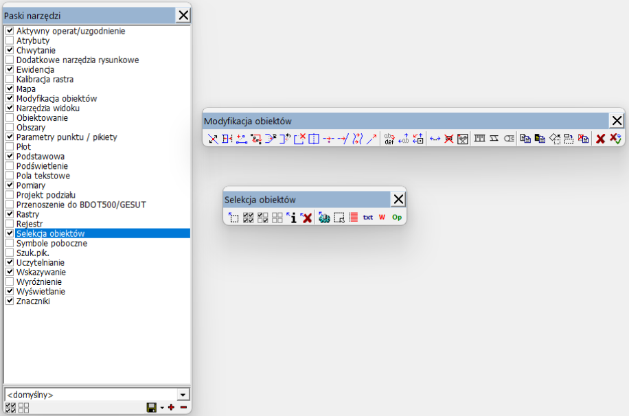 Widok pasków narzędzi