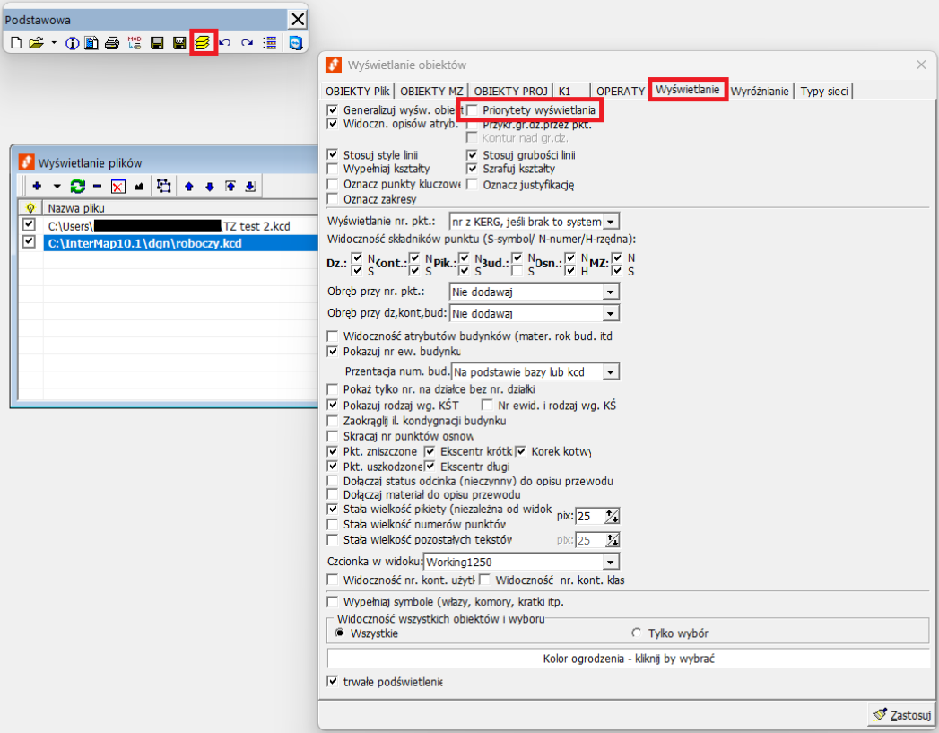 Widok okna wyświetlania plików i wyświetlania obiektów