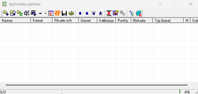 Widok okna kartoteki rastrów