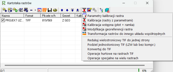 Widok okna kartoteki rastrów