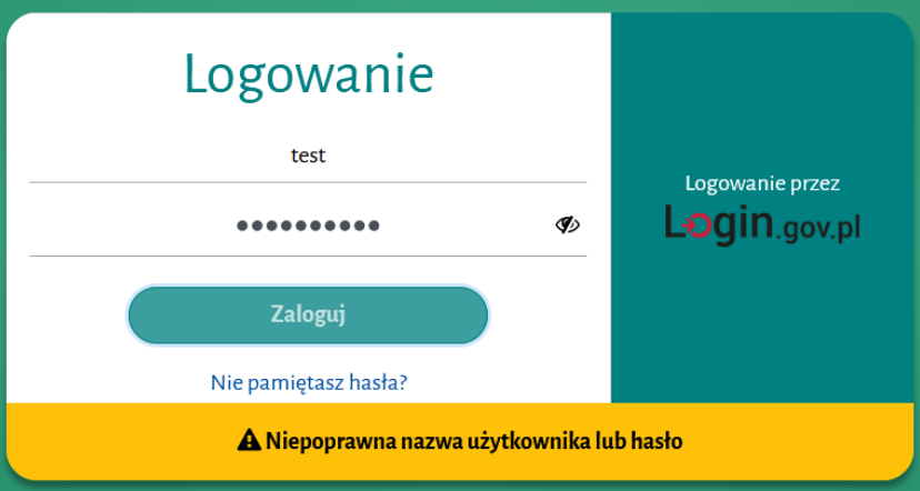 Widok okna logowania