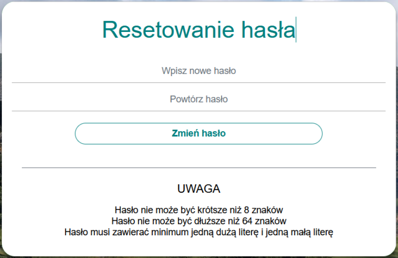 Widok okna do resetowania hasła
