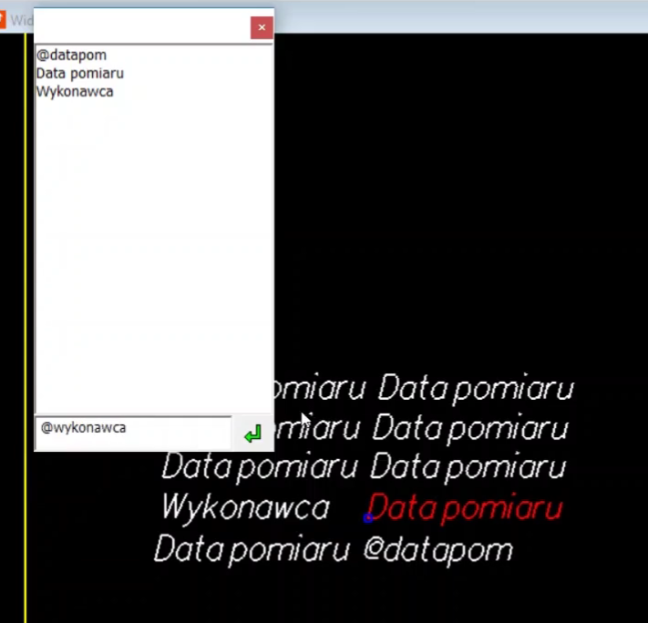 Widok okna do wprowadzenia tekstu pieczątki