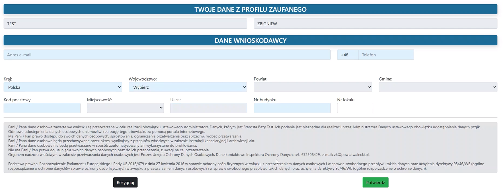 Widok części wniosku o pozwolenie na budowę