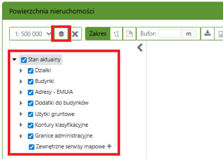 Widok opcji wyświetlania warstwowego na mapie