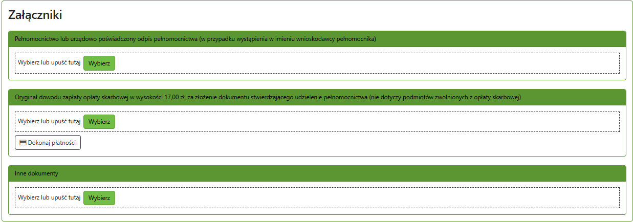 Widok części wniosku o naliczenie opłaty