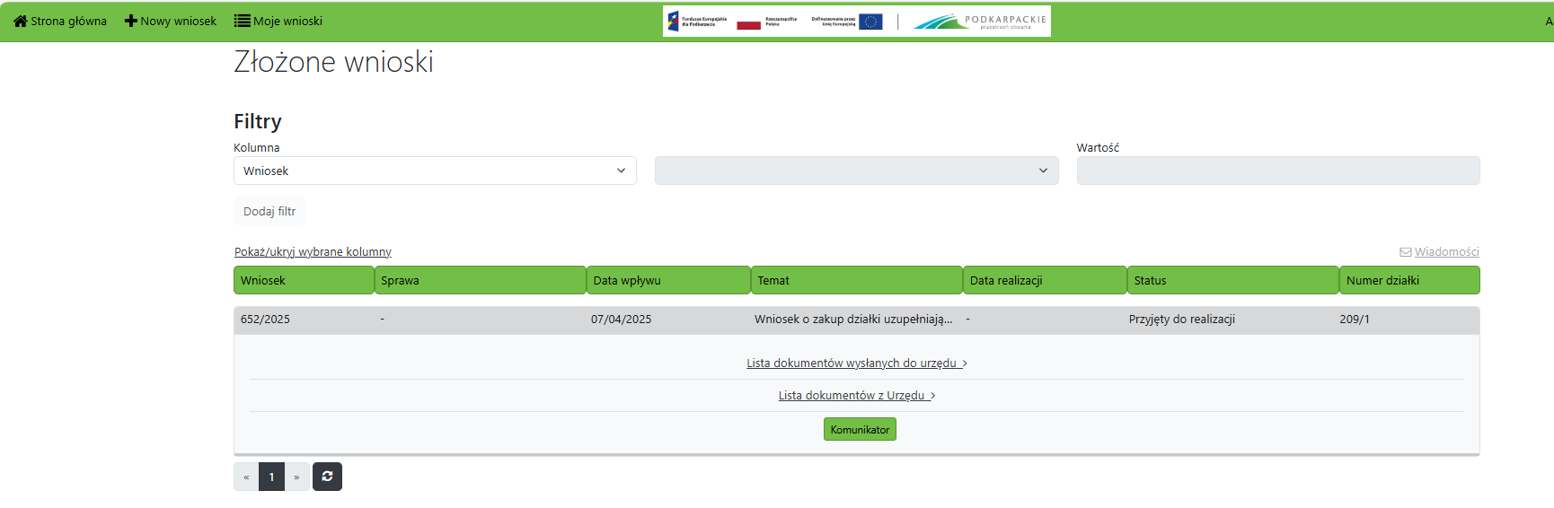 Widok listy z moimi wnioskami