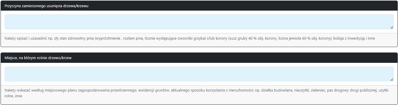 Widok części wniosku