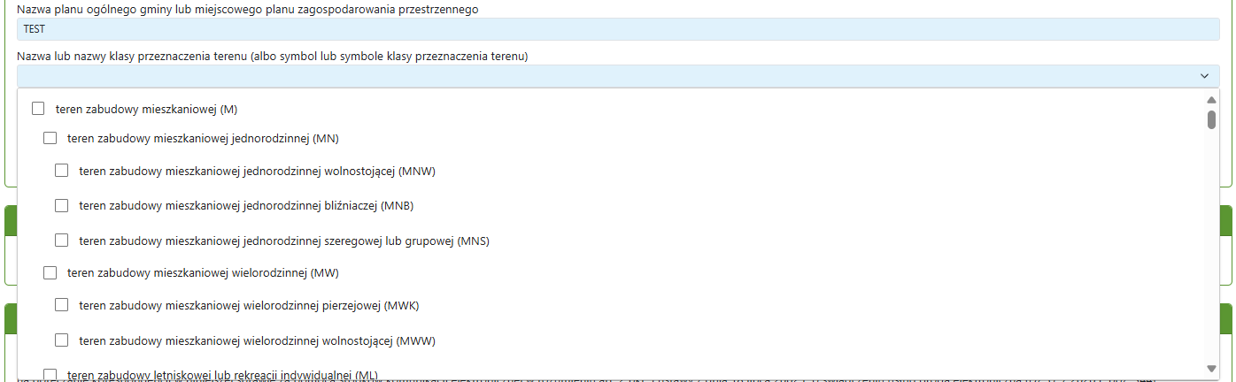 Widok dostępnych opcji z listy