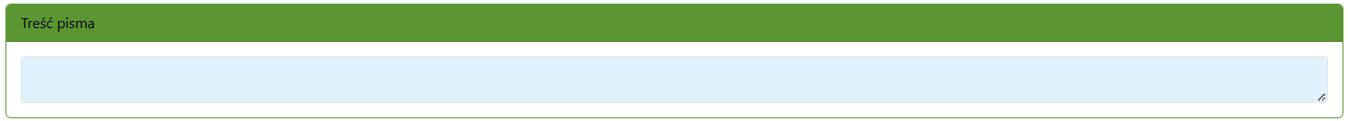 Widok części zgłoszenia z obszarem treści pisma