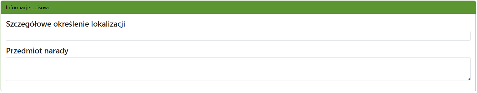 Widok fragmentu okna z informacjami opisowymi