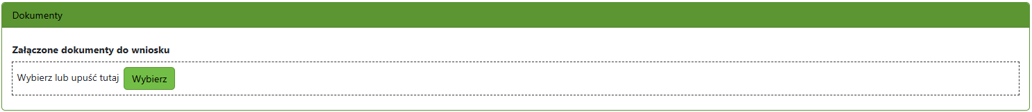 Widok fragmentu okna z sekcją wyboru załączników