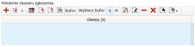 Widok okna w którym definiuje się położenie obszaru zgłoszenia