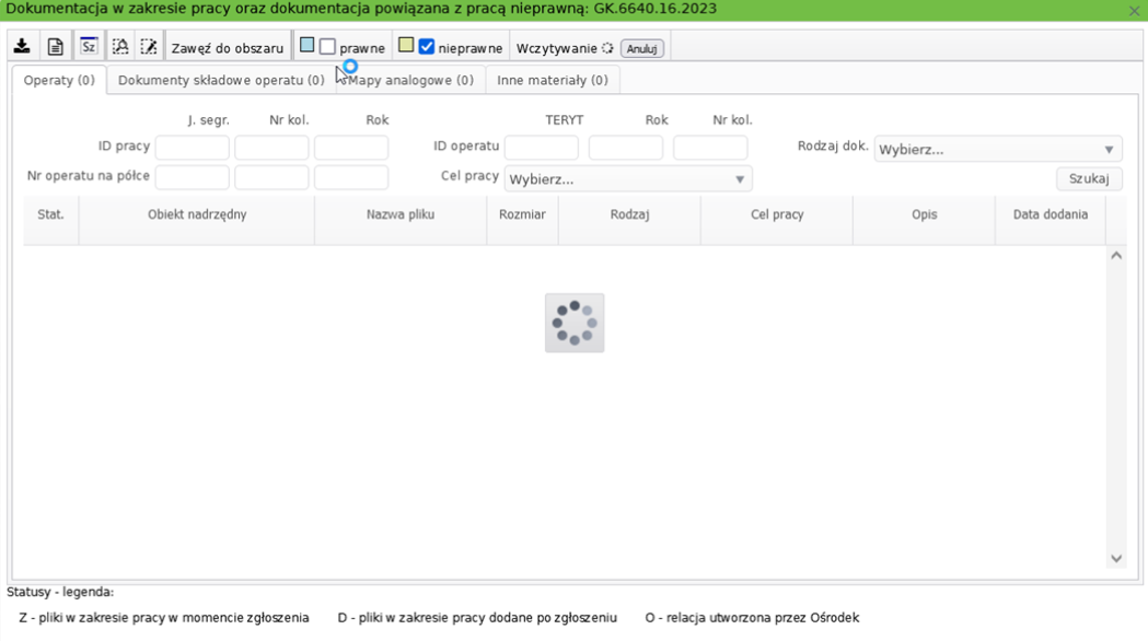 Widok okna dokumentacji w zakresie pracy oraz dokumentacji powiązanej z pracą nieprawną