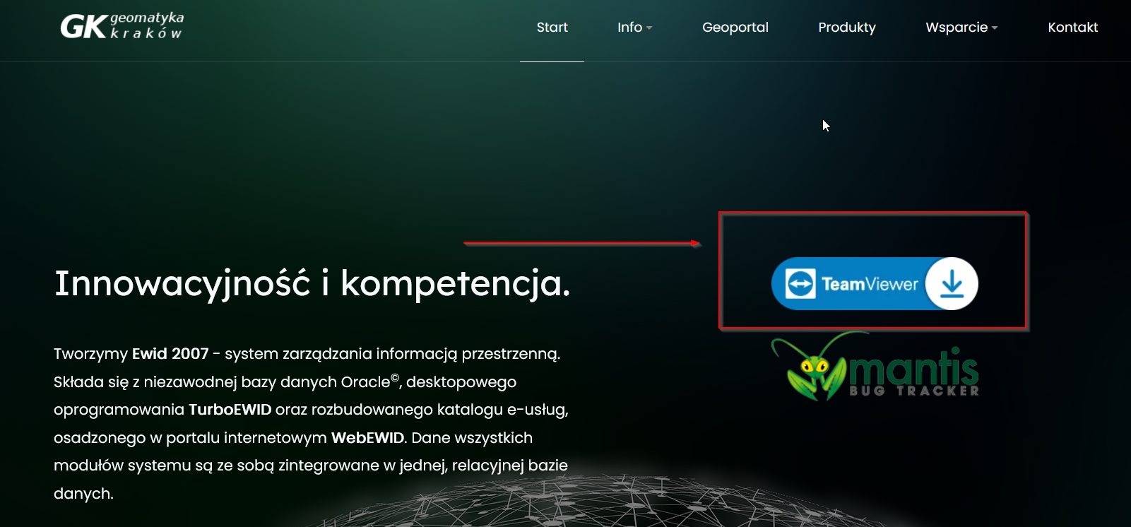 Okno główne strony geomatyka-krakow.pl Okno główne strony geomatyka-krakow.pl