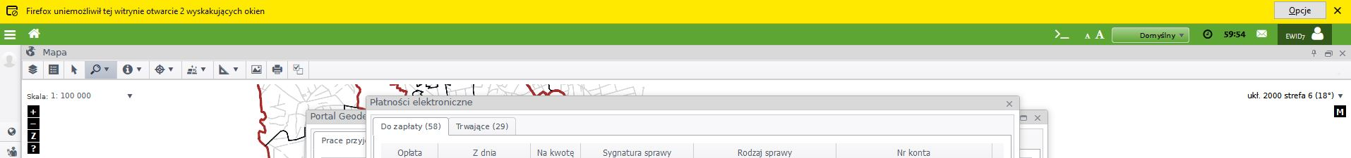 Widok fragmentu okna przeglądarki z zaznaczonym na żółto komunikatem o zablokowanych wyskakujących okienkach Widok fragmentu okna przeglądarki z zaznaczonym na żółto komunikatem o zablokowanych wyskakujących okienkach