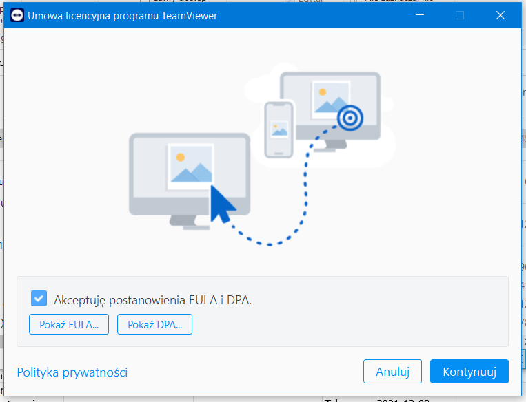 okno z umową licencyjną okno z umową licencyjną
