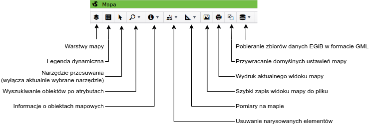 Widok panelu menu mapowego z możliwymi opcjami