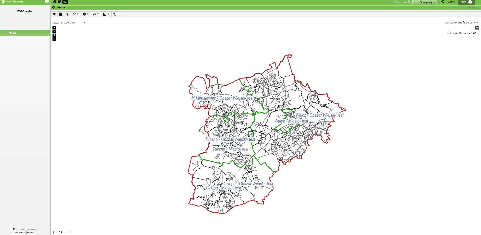 Widok okna przeglądarki z uruchomionym portalem mapowym