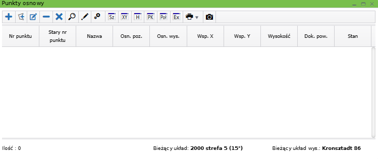 Widok okna punktów osnowy