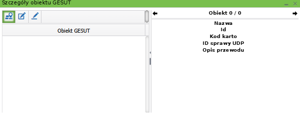 Widok okna ze szczegółami obiektu GESUT